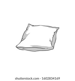 White soft textile pillow for sleeping and relaxing. Cotton pillow for bedroom and bed, isolated cartoon bedding vector illustration.