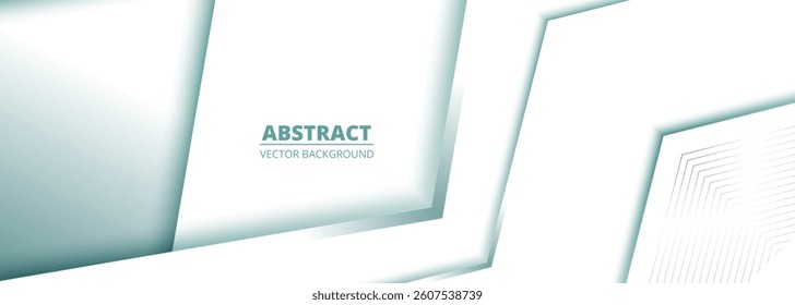 White and soft turquoise abstract background with geometric shapes. Wide 3d light business banner vector illustration.