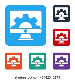 White Software, web development, programming concept icon isolated on white background. Programming language and program code on screen monitor. Set icons in color square buttons. Vector