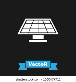 White Solar energy panel icon isolated on black background.  Vector Illustration