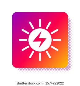 White Solar energy panel icon isolated on white background. Square color button. Vector Illustration