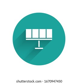 White Solar energy panel icon isolated with long shadow. Green circle button. Vector Illustration