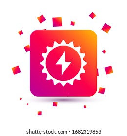 White Solar energy panel icon isolated on white background. Sun with lightning symbol. Square color button. Vector Illustration