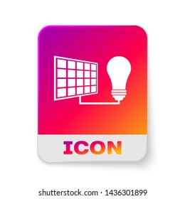 White Solar energy panel and light bulb icon isolated on white background. Rectangle color button. Vector Illustration