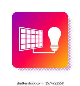 White Solar energy panel and light bulb icon isolated on white background. Square color button. Vector Illustration
