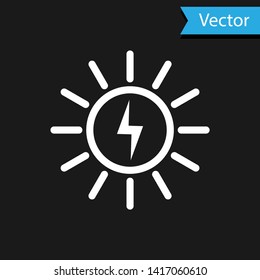White Solar energy panel line icon isolated on black background. Vector Illustration