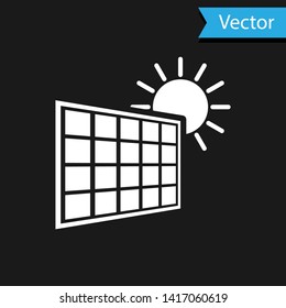 White Solar energy panel and sun icon isolated on black background. Vector Illustration