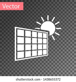 White Solar energy panel and sun icon isolated on transparent background. Vector Illustration