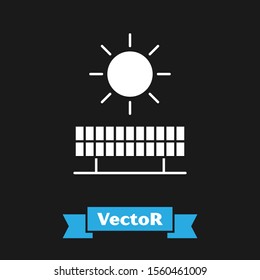 White Solar energy panel and sun icon isolated on black background.  Vector Illustration