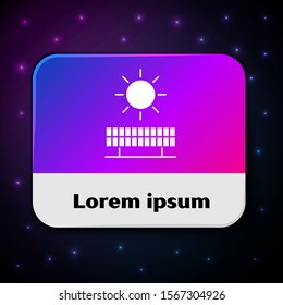 White Solar energy panel and sun icon isolated on black background. Rectangle color button. Vector Illustration