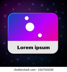White Solar system icon isolated on black background. The planets revolve around the star. Rectangle color button. Vector Illustration