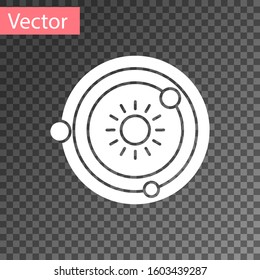 White Solar system icon isolated on transparent background. The planets revolve around the star.  Vector Illustration