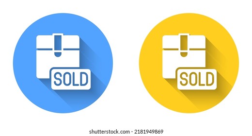 White Sold icon isolated with long shadow background. Circle button. Vector