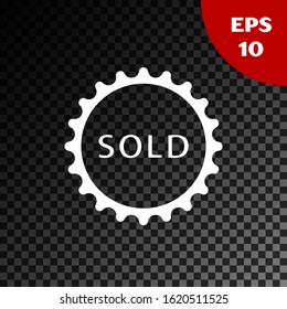 White Sold label icon isolated on transparent dark background.  Vector Illustration
