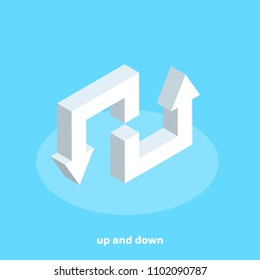 white solid arrows on a blue background, isometric style