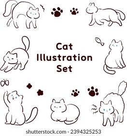 white solid cat pose illustration set