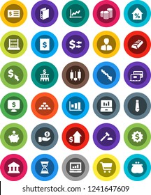 White Solid Icon Set- abacus vector, bank, exchange, graph, gold ingot, cart, japanese candle, laptop, crisis, percent growth, piggy, manager, investment, dollar, coin stack, auction, building, tie