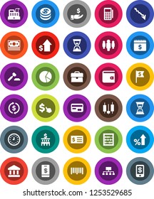 White Solid Icon Set- abacus vector, bank, exchange, pie graph, japanese candle, wallet, crisis, percent growth, case, investment, dollar, auction, building, receipt, clock, man, sand, flag, cursor