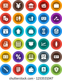 White Solid Icon Set- abacus vector, bank, graph, japanese candle, laptop, credit card, crisis, percent growth, case, coin stack, auction, check, annual report, calculator, receipt, man, sand clock