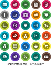 White Solid Icon Set- abacus vector, exchange, graph, gold ingot, cart, japanese candle, credit card, cash, crisis, percent growth, money bag, piggy bank, manager, coin stack, check, calculator, tie