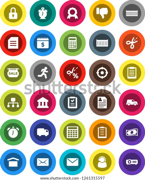 White Solid Icon Set- alarm clock vector,\
clipboard, medal, document, bank, cash, calculator, personal\
information, dollar calendar, run, sea container, car, dry cargo,\
finger down, mail,\
hierarchy