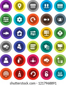 White Solid Icon Set- antenna vector, connect, server, network folder, cloud shield, lock, gear, equalizer, menu, hub, usb modem, lan connector, favorites, redo, undo, hierarchy, connection, unlock
