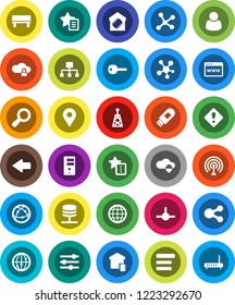 White Solid Icon Set- antenna vector, internet, social media, connect, network, server, cloud shield, lock, browser, equalizer, menu, usb modem, share, favorites, bench, arrow, globe, hierarchy, key