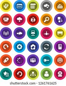 White Solid Icon Set- antenna vector, connect, notebook network, disconnection, cloud shield, server, browser, gear, menu, firewall, usb modem, lan connector, favorites, bench, refresh, redo, undo