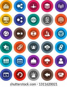 White Solid Icon Set- antenna vector, internet, connect, connection, server, network, cloud exchange, big data, browser, firewall, router, lan connector, share, favorites, arrow, undo, upload, chain