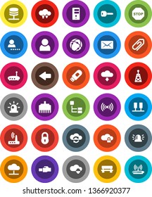 White Solid Icon Set- antenna vector, connection, server, network, cloud, shield, exchange, lock, usb modem, router, lan connector, bench, arrow, download, mail, hierarchy, attachment, user, login