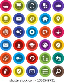 White Solid Icon Set- antenna vector, social media, connect, connection, network folder, server, browser, gear, menu, shield, usb modem, router, lan connector, home, favorites, refresh, redo, undo