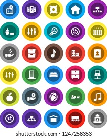 White Solid Icon Set- apple fruit vector, music, archive, investment, personal information, hierarchy, any currency, navigator, Railway carriage, port, dry cargo, settings, microbs, connection, home