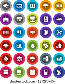 White Solid Icon Set- archive vector, personal information, graph, dollar growth, binder, barcode, music hit, network, server, folder, cloud, shield, exchange, big data, browser, hub, lan connector