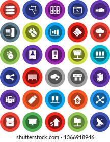 White Solid Icon Set- archive vector, personal information, graph, dollar growth, binder, presentation board, music hit, social media, network, server, folder, cloud shield, big data, browser, hub