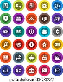 White Solid Icon Set- bank vector, exchange, dollar coin, japanese candle, credit card, cash, piggy, investment, growth, check, receipt, money search, shield, safe, monitor, cursor, any currency