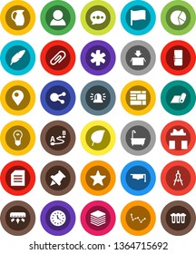White Solid Icon Set- bath vector, jug, graduate hat, pen, drawing compass, paper pin, document, flag, leaf, constellation, pie graph, fitness mat, clock, consolidated cargo, route, social media