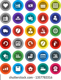 White Solid Icon Set- bell vector, schedule, graph, laptop, cash, manager, investment, hierarchy, scales, pool, sorting, protected, radio, heart, browser, shield, usb modem, router, favorites, redo