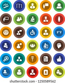 White Solid Icon Set- blackboard vector, student, manager, man, personal information, horizontal bar, stairways run, client, speaking, group, disabled, doctor, crutches, head bandage, login, search