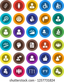 White Solid Icon Set- blackboard vector, student, manager, man, personal information, horizontal bar, stairways run, client, speaking, group, disabled, crutches, head bandage, doctor, user, login