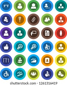 White Solid Icon Set- blackboard vector, student, manager, man, personal information, horizontal bar, stairways run, client, group, disabled, crutches, doctor, user, login, search, consumer