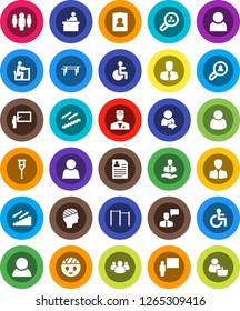 White Solid Icon Set- blackboard vector, student, manager, man, personal information, horizontal bar, stairways run, client, speaking, group, disabled, doctor, crutches, head bandage, user, login