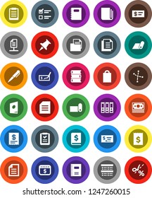White Solid Icon Set- book vector, copybook, pen, clipboard, document, constellation, exam, check, annual report, receipt, binder, dollar calendar, fitness mat, money, newspaper, thumbtack, network