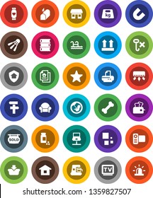 White Solid Icon Set- book vector, magnet, pills vial, heart monitor, shuttlecock, bone, office, top sign, no hook, weight, tv, video camera, favorites, pregnancy, notebook network, loading, pool
