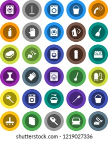 White Solid Icon Set- broom vector, vacuum cleaner, mop, bucket, sponge, car fetlock, steaming, washer, washing powder, cleaning agent, rubber glove