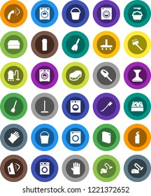 White Solid Icon Set- broom vector, vacuum cleaner, mop, bucket, sponge, car fetlock, steaming, washer, washing powder, cleaning agent, rubber glove