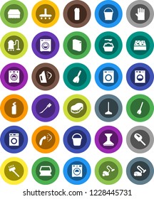 White Solid Icon Set- broom vector, vacuum cleaner, mop, bucket, sponge, car fetlock, steaming, washer, washing powder, cleaning agent, rubber glove