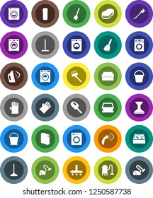 White Solid Icon Set- broom vector, vacuum cleaner, mop, bucket, sponge, car fetlock, steaming, washer, washing powder, cleaning agent, rubber glove