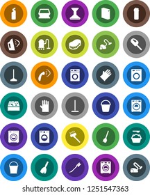 White Solid Icon Set- broom vector, vacuum cleaner, mop, bucket, sponge, car fetlock, steaming, washer, washing powder, cleaning agent, rubber glove