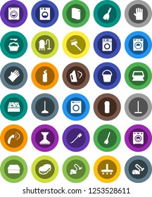 White Solid Icon Set- broom vector, vacuum cleaner, mop, bucket, sponge, car fetlock, steaming, washer, washing powder, cleaning agent, rubber glove