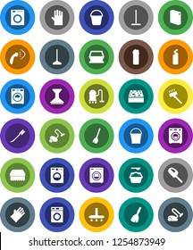 White Solid Icon Set- broom vector, vacuum cleaner, mop, bucket, sponge, car fetlock, steaming, washer, washing powder, cleaning agent, rubber glove